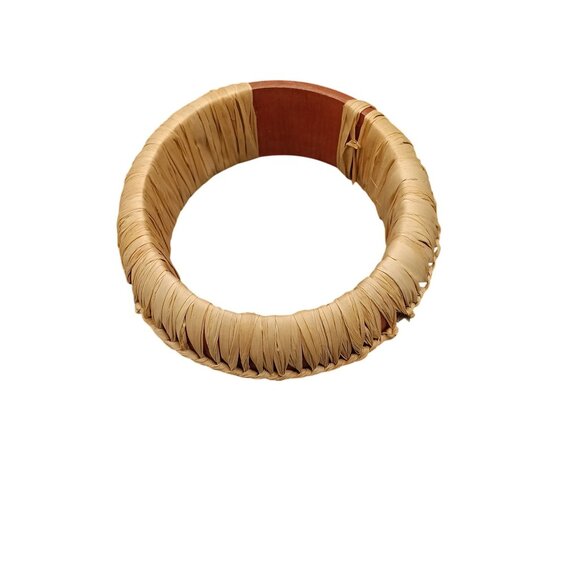 Vintage Handwoven Rattan & Lightweight Wood Bangle Bracelet Chic Boho - Picture 4 of 5
